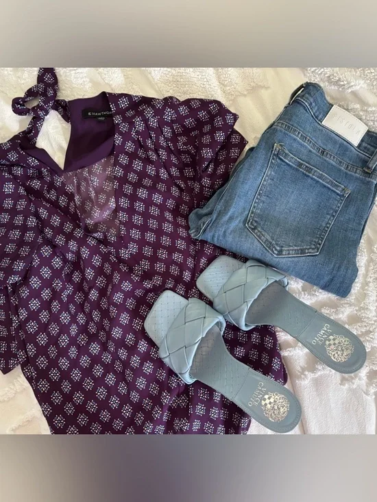 Vince Camuto Light Blue Woven Slide Heels - Picture 15 of 15